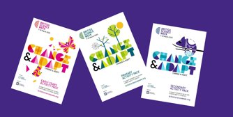 A poster that shows front pages of British Science Week 2025 Early Years, Primary, and Secondary Activity Packs